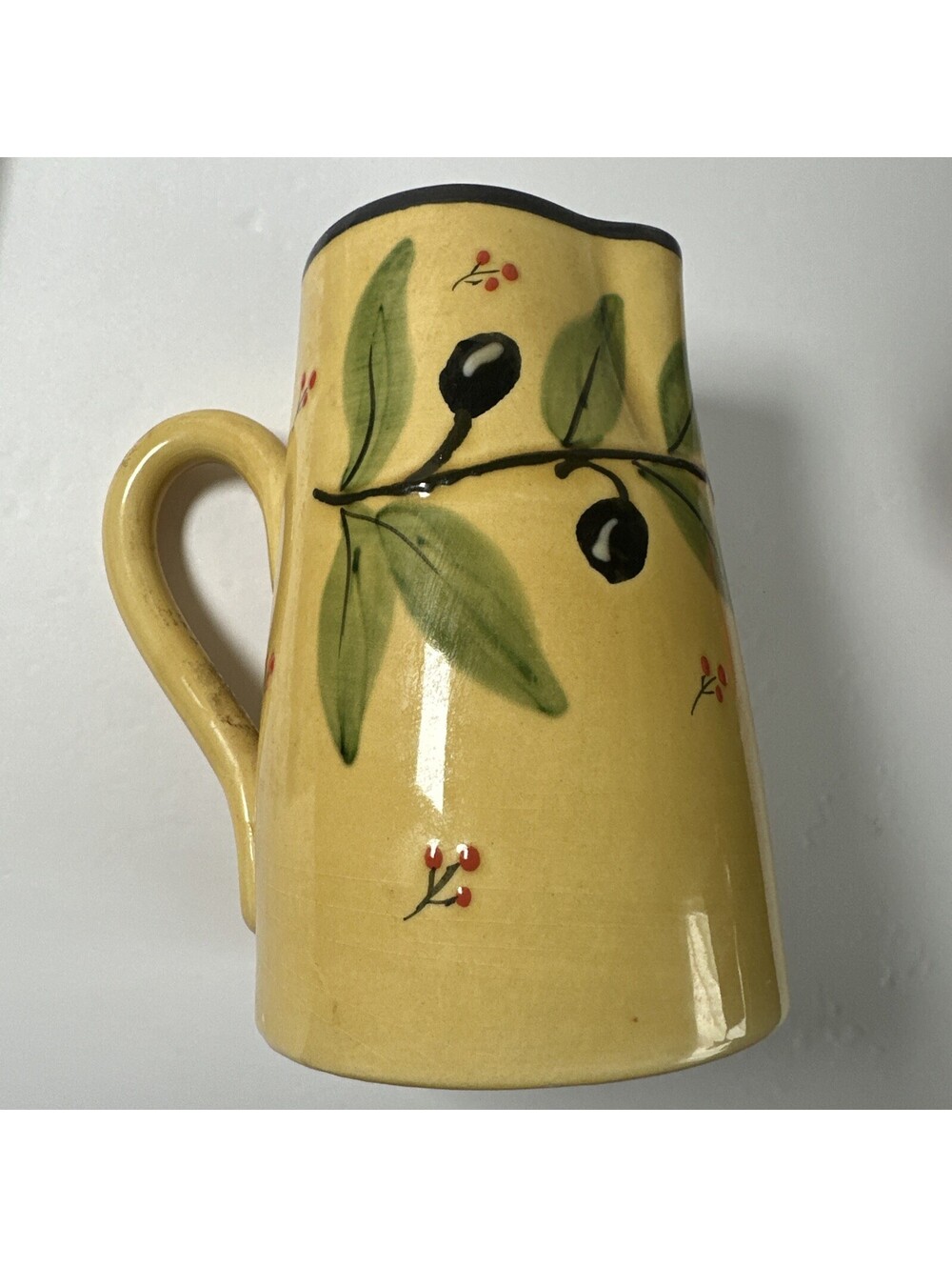 Ceramiche Toscane 735 Olive Branch Yellow Ceramic Pitcher 8” Hand Painted Italy